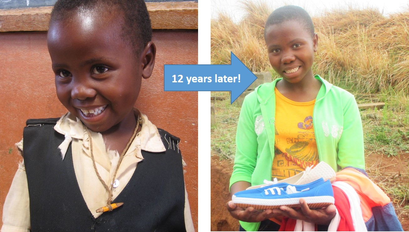 Lits’oanelo with a pencil stub tied around her neck for safe-keeping and 12 years later