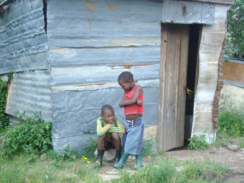 Children outside shack in Lesotho