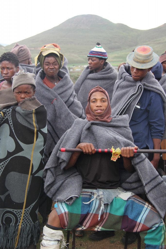 Herd boys in Lesotho wearing blankets and woolen caps