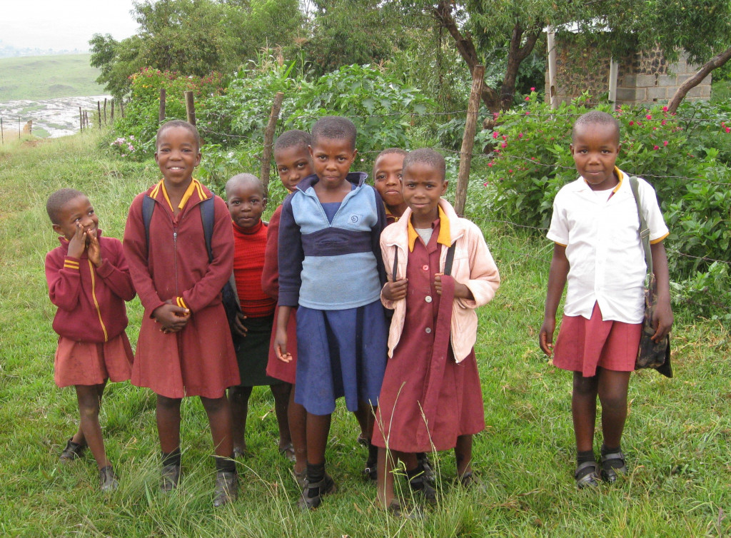 School children in Lesotho wearing mandatory school uniforms
