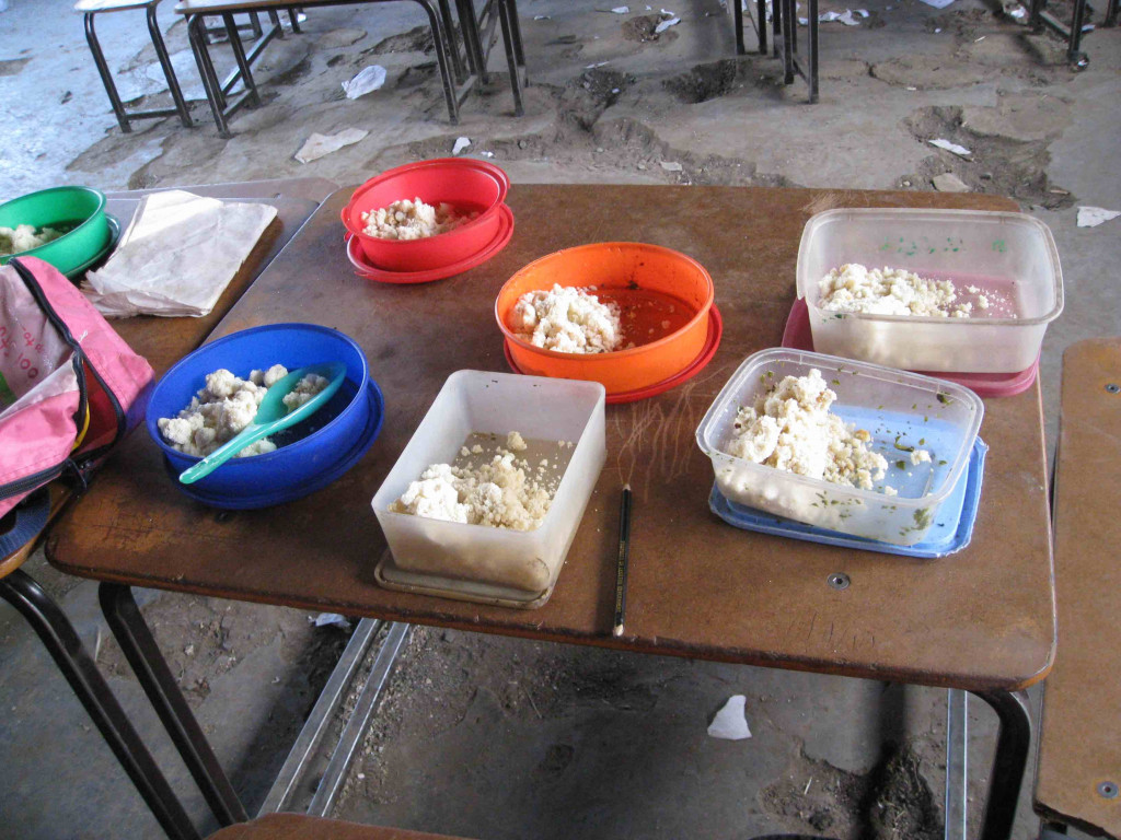 Table with bowls of ready to eat Papa in Lesotho