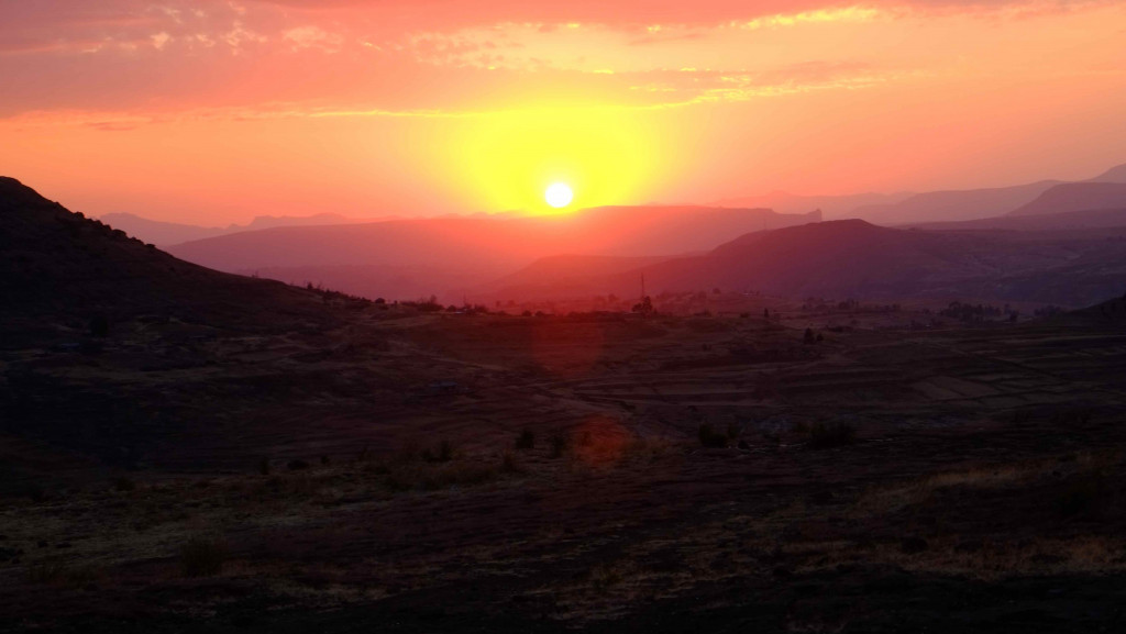 A beautiful sunset over the Maluti Mountains in Lesotho.